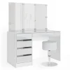 Vicco Schminktisch Sherry Weiß 55 cm mit LED Beleuchtung und Hocker