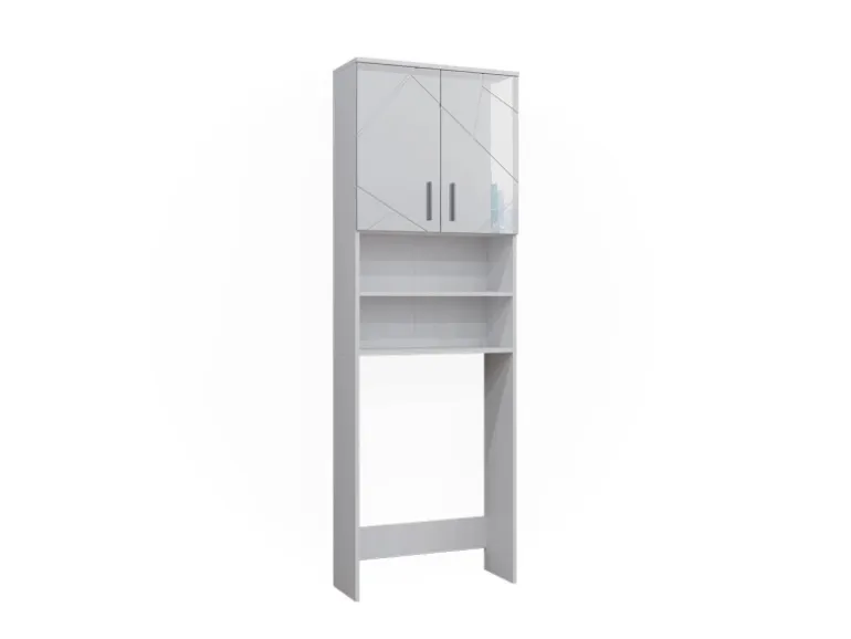Vicco Waschmaschinenschrank Irma Weiß Hochglanz/Weiß 64 x 191 cm Badezimmerschrank für die Waschmaschine