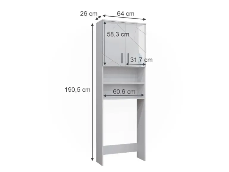 Vicco Waschmaschinenschrank Irma Weiß Hochglanz/Weiß 64 x 191 cm Badezimmerschrank für die Waschmaschine