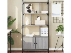 vidaXL Bücherregal mit Türen Grau Sonoma 76,5x30x154,5cm Holzwerkstoff