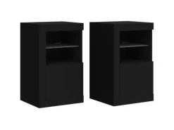 vidaXL Beistellschränke mit LED-Leuchten 2 Stk Schwarz Holzwerkstoff