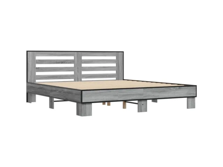 vidaXL Bettgestell Grau Sonoma 200x200 cm Holzwerkstoff und Metall 3280085