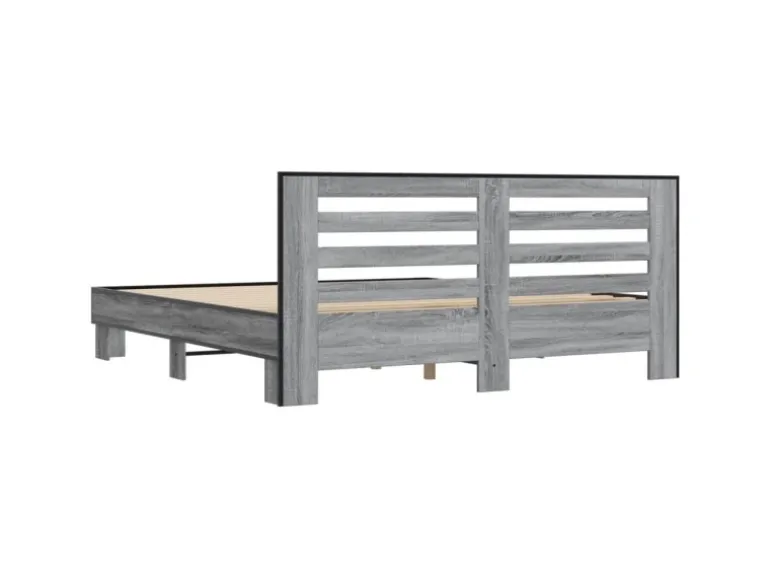 vidaXL Bettgestell Grau Sonoma 200x200 cm Holzwerkstoff und Metall 3280085