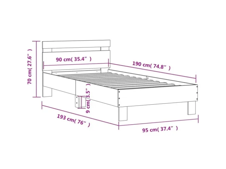 vidaXL Bettgestell mit Kopfteil und LED-Leuchten Sonoma-Eiche 90x190cm 838745