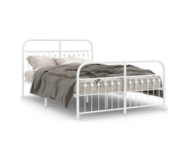 vidaXL Bettgestell mit Kopf- und Fußteil Metall Weiß 137x190 cm 376666