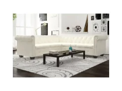 vidaXL Chesterfield Ecksofa 5-Sitzer Kunstleder Weiß