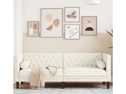 vidaXL Chesterfield-Sofa mit Nackenrollen 3-Sitzer Creme Samt 2157823