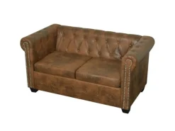vidaXL Chesterfield-Sofa 2-Sitzer Kunstleder Braun