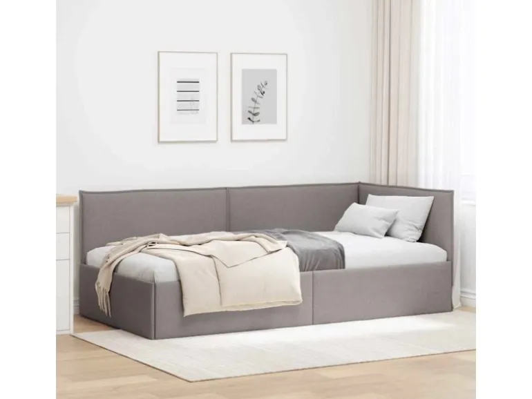 vidaXL Eckbettgestell mit Kopfteil Taupe 100 x 200 cm Stoff 42016476
