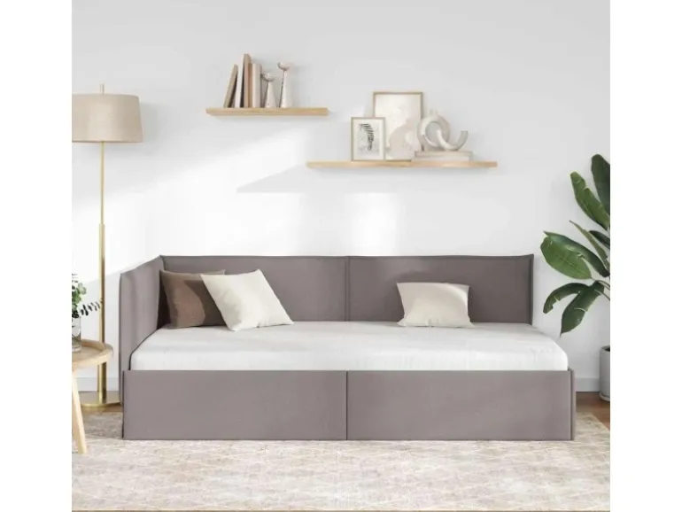 vidaXL Eckbettgestell mit Kopfteil Taupe 100 x 200 cm Stoff 42016476