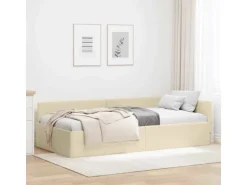 vidaXL Eckbettgestell mit Kopfteil Creme 80 x 200 cm Stoff 42016033