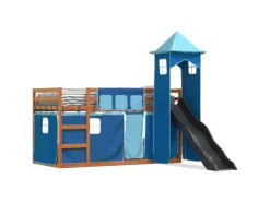 vidaXL Etagenbett mit Rutsche und Gardinen Blau 90x200 cm2097616