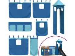 vidaXL Etagenbett mit Rutsche und Gardinen Blau 90x200 cm2097616