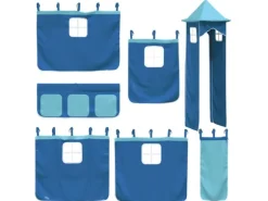 vidaXL Etagenbett mit Rutsche und Gardinen Blau 90x200 cm2097616