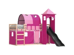 vidaXL Etagenbett mit Rutsche und Gardinen Rosa 80x200 cm2101526
