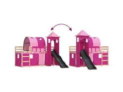 vidaXL Etagenbett mit Rutsche und Gardinen Rosa 80x200 cm2101526