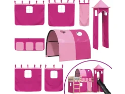 vidaXL Etagenbett mit Rutsche und Gardinen Rosa 80x200 cm2101526