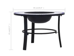 vidaXl Feuerstelle Mosaik Keramik Blau und Weiß 68 cm