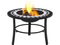 vidaXL Feuerstelle Mosaik Keramik Schwarz und Weiß 68 cm