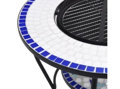 vidaXL Feuertisch Mosaik Keramik Blau und Weiß 68 cm