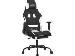vidaXL Gaming-Stuhl mit Fußstütze Schwarz und Weiß Stoff Modell 1