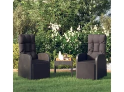 vidaXL Gartensessel mit Kissen 2 Stk. Verstellbar Schwarz Poly Rattan Stahl