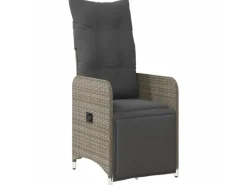 vidaXL Gartensessel Stahl Verstellbar mit Kissen Grau Poly Rattan