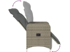 vidaXL Gartensessel Stahl Verstellbar mit Kissen Grau Poly Rattan