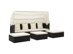 vidaXL Garten-Sonneninsel mit Dach Schwarz Poly Rattan