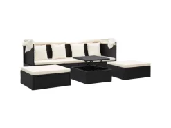 vidaXL Garten-Sonneninsel mit Dach Schwarz Poly Rattan