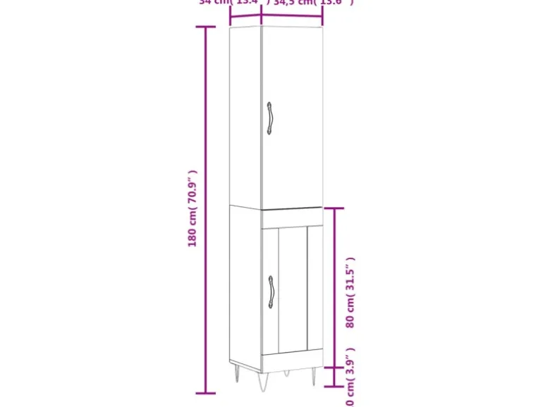 vidaXL Highboard Weiß 34,5x34x180 cm Holzwerkstoff 3199073