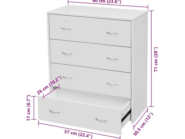 vidaXL Kommode mit 4 Schubladen 60x30,5x71 cm Weiß 242545