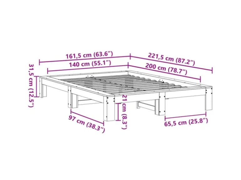 vidaXL Massivholzbett ohne Matratze 140x200 cm Kiefernholz 3308738