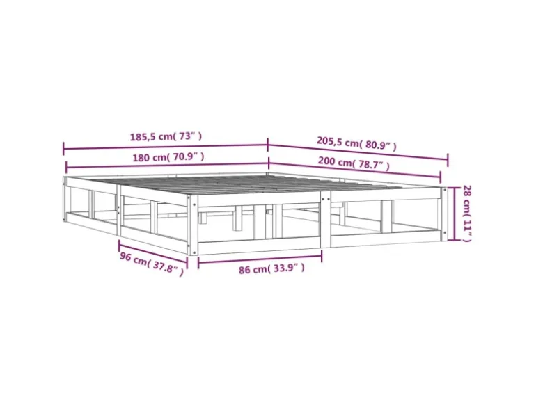 vidaXL Massivholzbett Schwarz 180x200 cm 820815