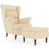 vidaXL Ohrensessel mit Hocker Creme Samt