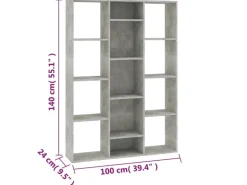 vidaXL Raumteiler/Bücherregal Betongrau 100x24x140 cm Holzwerkstoff