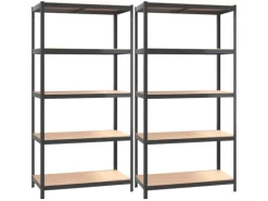 vidaXL Regale mit 5 Böden 2 Stk Anthrazit Stahl & Holzwerkstoff 152868