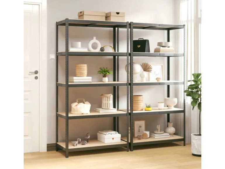vidaXL Regale mit 5 Böden 2 Stk Anthrazit Stahl & Holzwerkstoff 152868