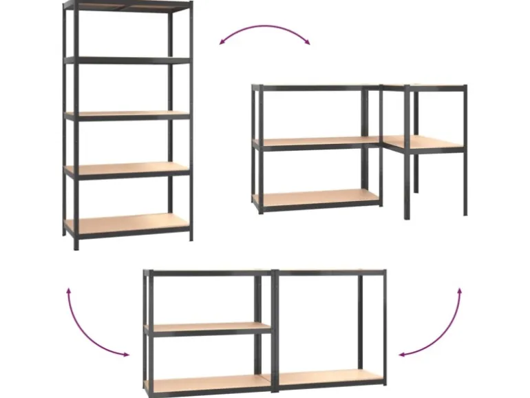vidaXL Regale mit 5 Böden 2 Stk Anthrazit Stahl & Holzwerkstoff 152868
