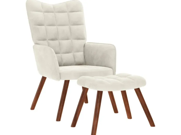 vidaXL Relaxsessel mit Hocker Creme Samt 4016830