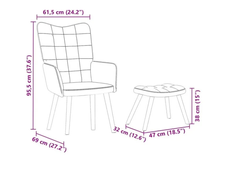 vidaXL Relaxsessel mit Hocker Creme Samt 4016830