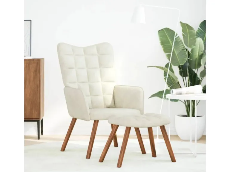 vidaXL Relaxsessel mit Hocker Creme Samt 4016830