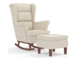 vidaXL Schaukelsessel und Hocker mit Holzbeinen Creme Samt
