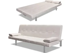 vidaXL Schlafsofa mit 2 Kissen Kunstleder Ausziehbar Cremeweiß