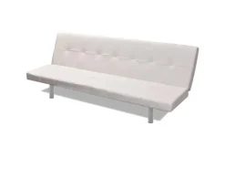 vidaXL Schlafsofa mit 2 Kissen Kunstleder Ausziehbar Cremeweiß