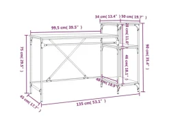 vidaXL Schreibtisch mit Regal Grau Sonoma 135x50x90 cm Holzwerkstoff 826712