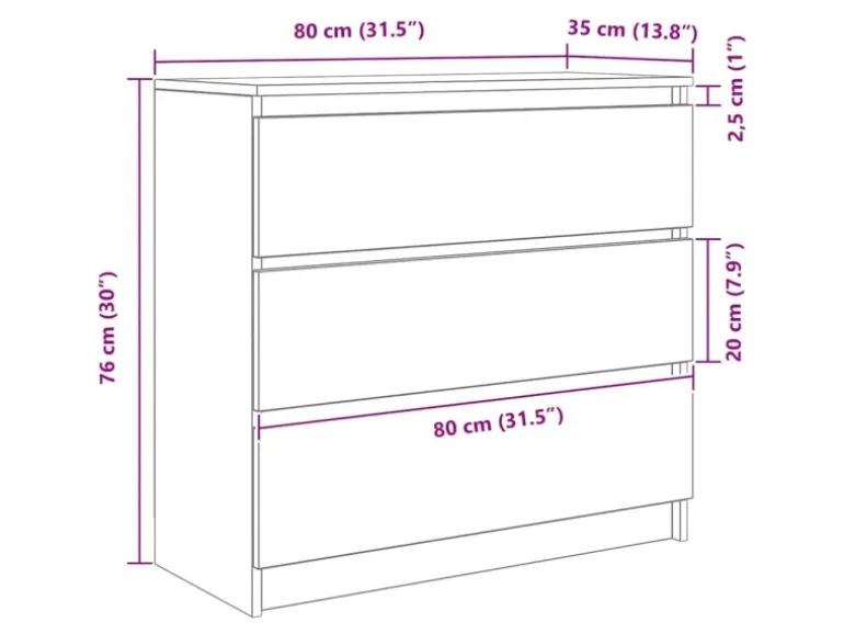 vidaXL Sideboard Schwarz Eichen-Optik 80x35x76 cm Holzwerkstoff 861734