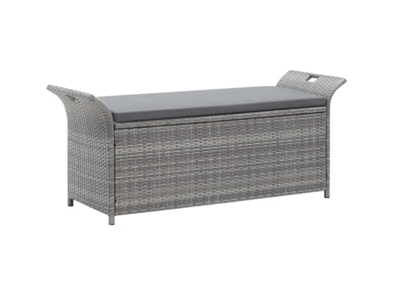 vidaXL Sitzbank mit Stauraum und Kissen Grau 138 cm Poly Rattan 45809