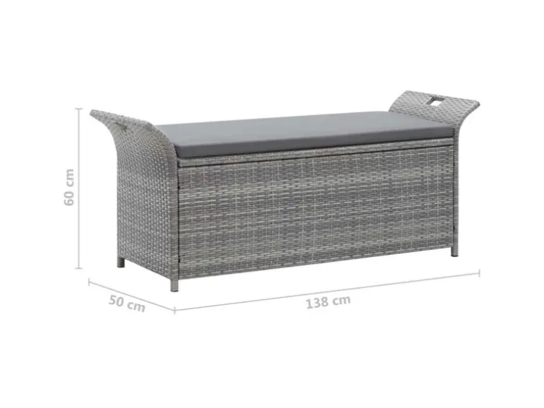 vidaXL Sitzbank mit Stauraum und Kissen Grau 138 cm Poly Rattan 45809