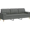 vidaXL Sofa 3-Sitzer mit Zierkissen Dunkelgrau 210 cm Stoff 2158386